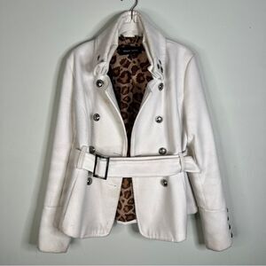 Black Rivet Soft White Double Breasted Pea Coat With Belt Size Medium